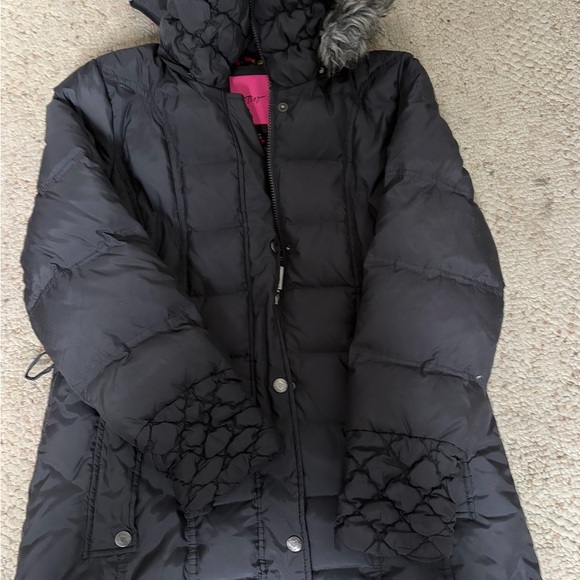 Betsey Johnson Jackets & Blazers - Betsey Johnson Charcoal  Puffer Jacket with Faux Fur Hood